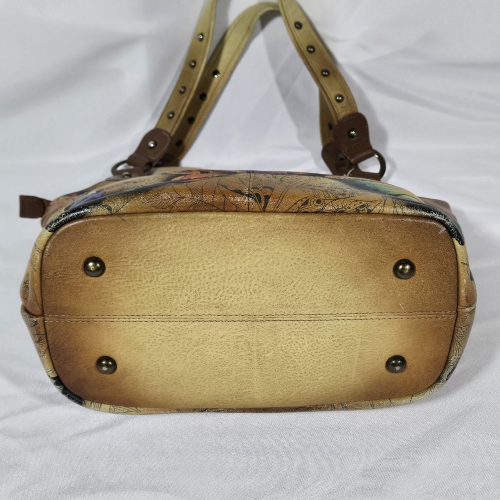 Anuschka Butterfly Floral Leather Handpainted Shoulder Handbag Coin Purse, Cover - Picture 9 of 15